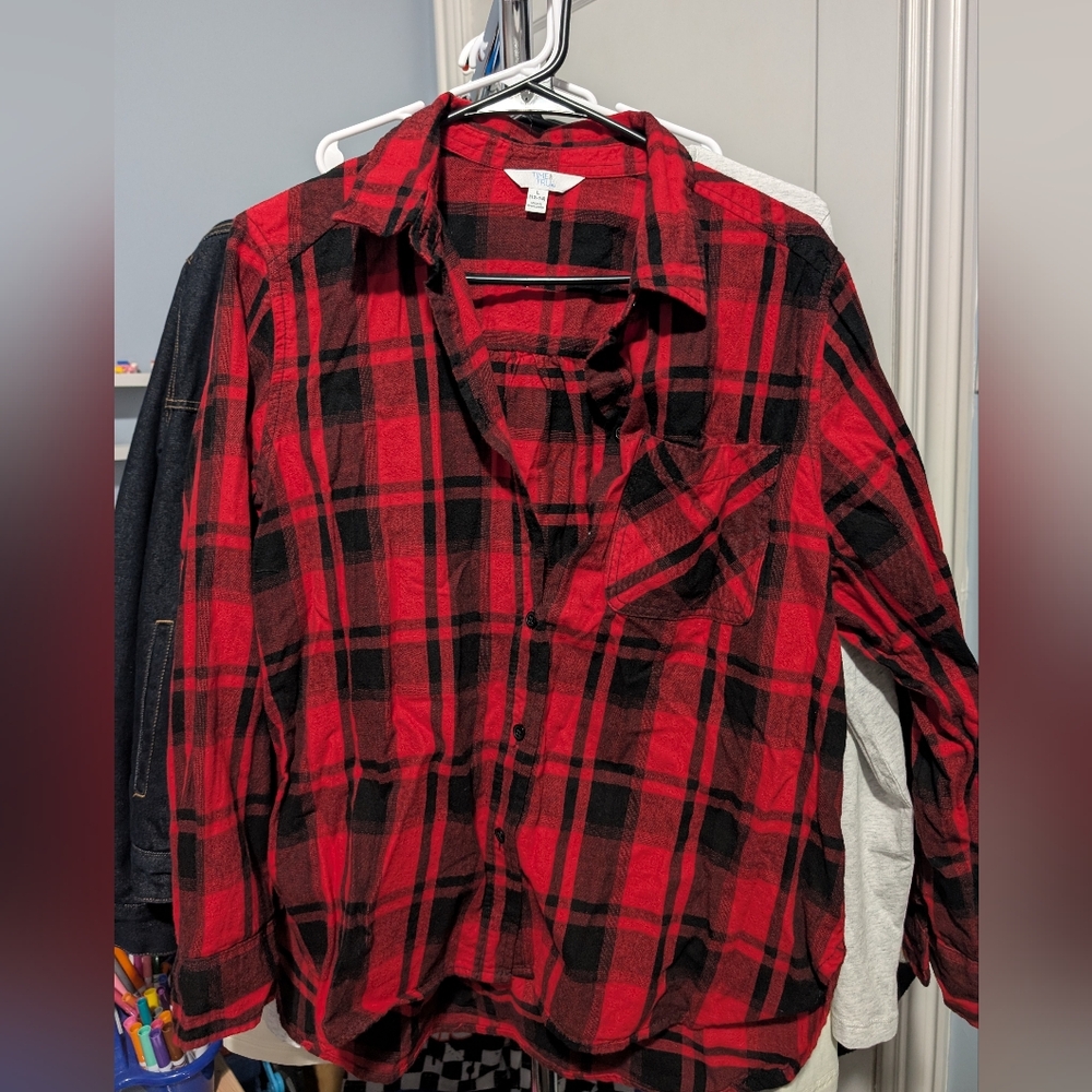 Time and Tru Red and Black Plaid Shirt